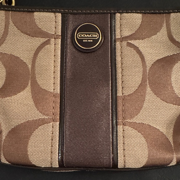 Coach Signature Tan and Brown Wristlet NWOT - Picture 2 of 4